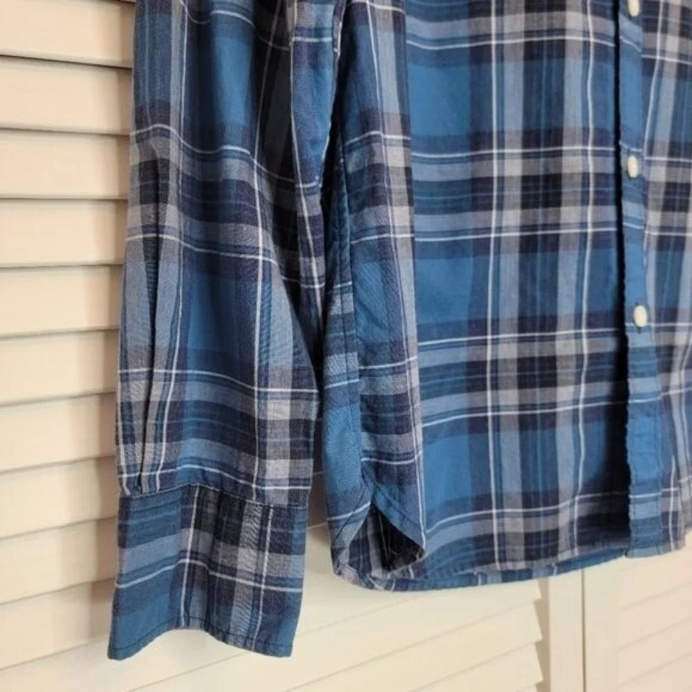 J.CREW Blue Plaid Button Up Long Sleeve Shirt Slim Fit Men's Small Cotton Oxford